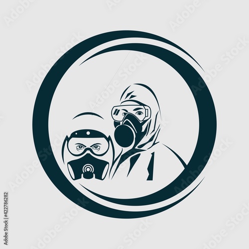 illustration of scientist in a hazmat vector suit. hazmat people logo illustration for your campaign