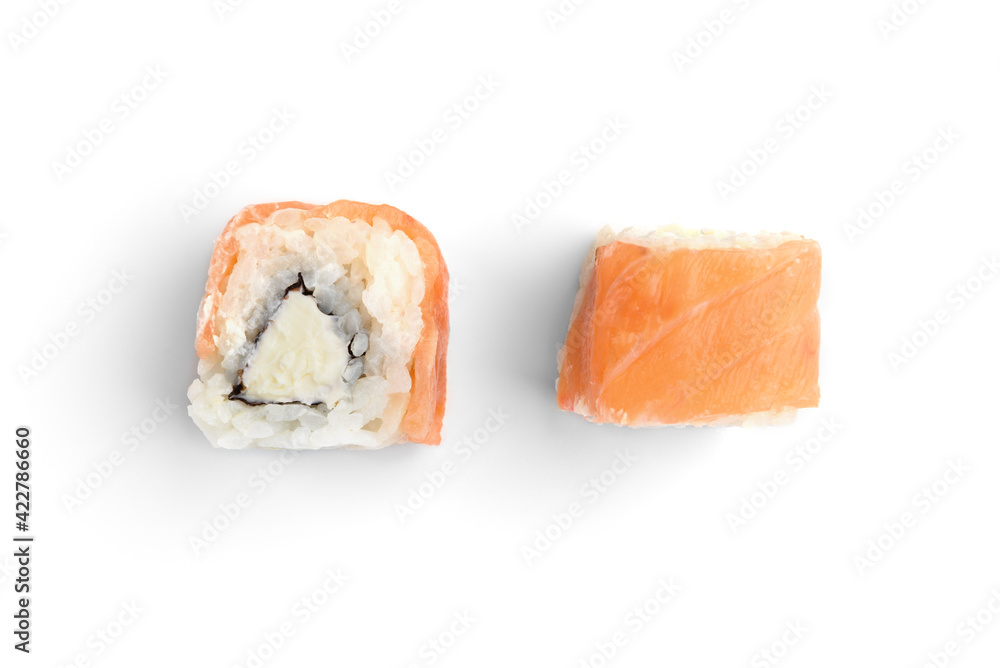 Sishi roll with salmon and philadelphia isolated on white background Sishi roll with salmon and philadelphia isolated on white background