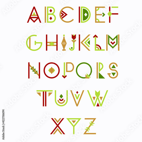 English alphabet in ethnic style. Letters and numbers in ethnic style. Boho style lettering alphabet with floral elements
