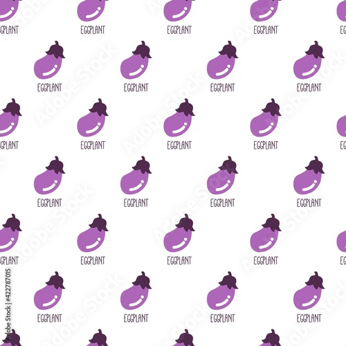 Seamless Pattern with Purple Eggplants Flat Vector Graphic Art