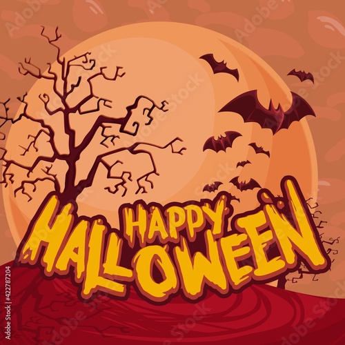Colorfull Happy Halloween Cartoon Background T-shirt, Poster Design Illustration
