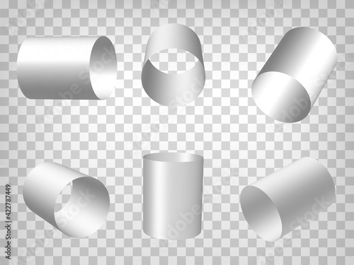 Set of perspective projections 3d pipes model icons on transparent background.  3d hollow cylinders.  Abstract concept of graphic elements for your web site design, app, UI. EPS 10     