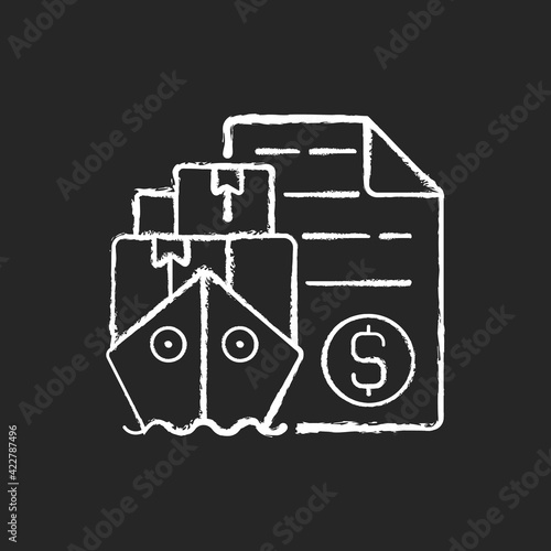 Shipping and freight broker chalk white icon on black background. Comission cargo delivery. Financial deal for exporting and importing goods. Isolated vector chalkboard illustration