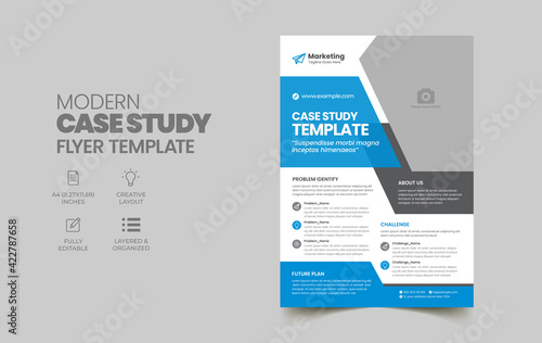 Case Study Template | Business Case Study Booklet Layout with blue elements | Double Side Flyer Template