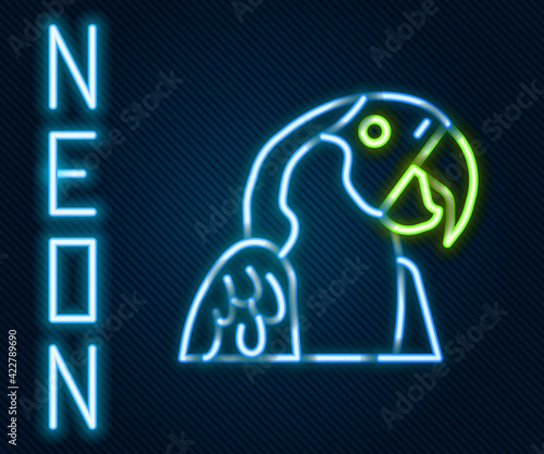 Glowing neon line Macaw parrot bird animal icon isolated on black background. Animal symbol. Colorful outline concept. Vector