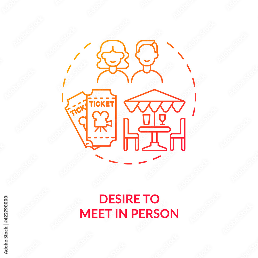 Desire to meet in person concept icon. Internet users want to meet in reality idea thin line illustration. Buy tickets to cinema vector isolated outline RGB color drawing Desire to meet in person concept icon. Internet users want to meet in reality idea thin line illustration. Buy tickets to cinema vector isolated outline RGB color drawing