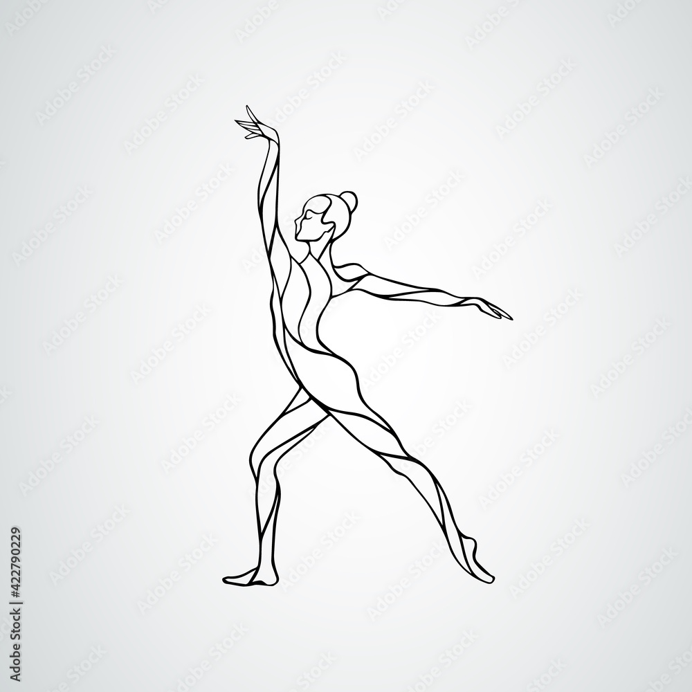 Creative silhouette of gymnastic girl. Art gymnastics dancing woman, vector illustration