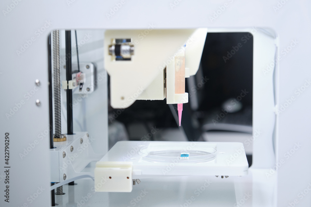 Fototapeta premium 3D bioprinter ready to 3D print cells onto an electrode. Biomaterials, tissue engineering concepts.