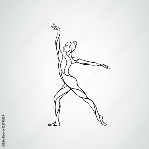 Creative silhouette of gymnastic girl. Art gymnastics dancing woman, vector illustration