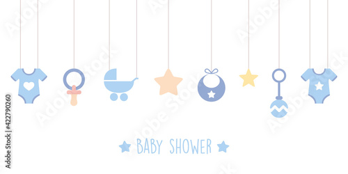 baby shower welcome greeting card for childbirth with hanging utensils