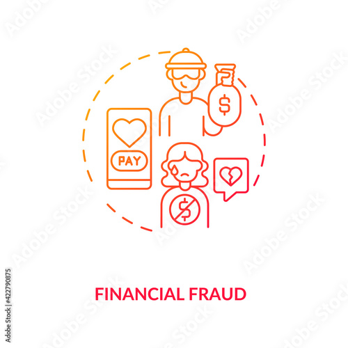 Financial fraud on dating website concept icon. Buy someones love by being rich idea thin line illustration. Hacker victim, brokenhearted vector isolated outline RGB color drawing