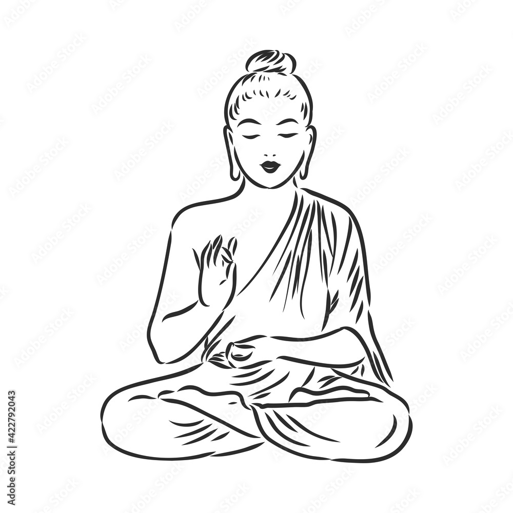 Decorative buddha in lotus position in ornamental cloth sketch vector illustration Decorative buddha in lotus position in ornamental cloth sketch vector illustration