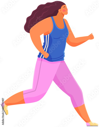 Young woman in sports wear running or jogging. Workout excercise. Runner fat girl doing sprint