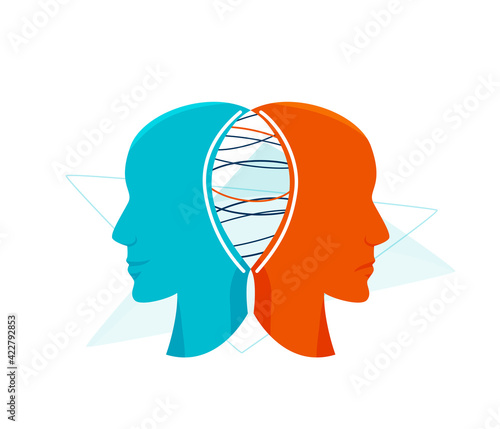 Mental health vector illustration. Two sides one person, happy and sad. Human behavior, emotion, duality design concept