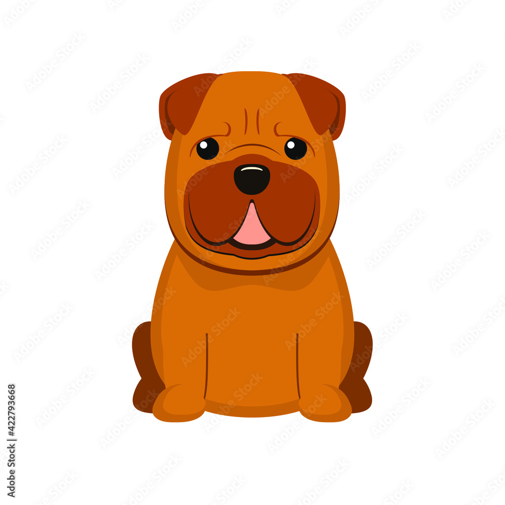 Shar Pei. Vector illustration of cute sitting dog in flat style. Isolated on white Shar Pei. Vector illustration of cute sitting dog in flat style. Isolated on white