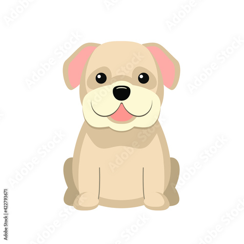 Bulldog. Vector illustration of cute sitting dog in flat style. Isolated on white