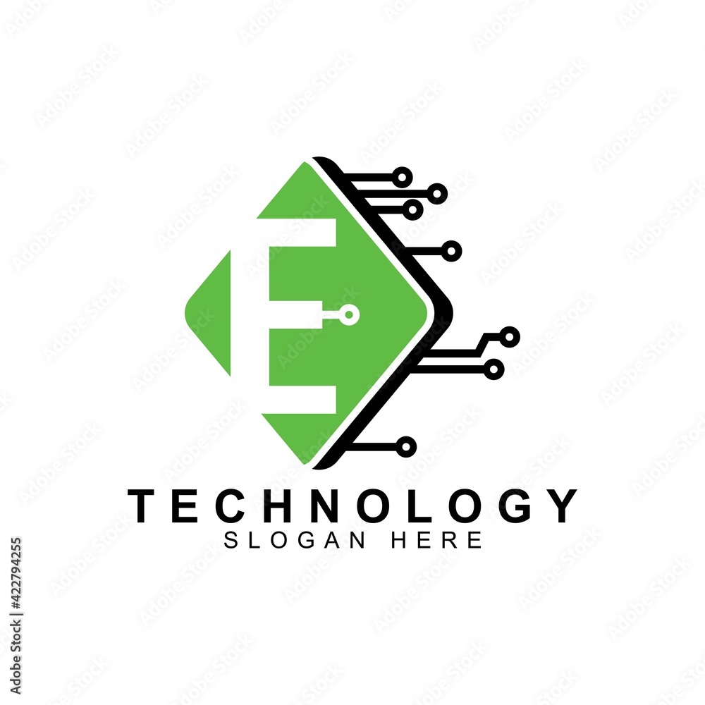 alphabet capital logo. Creative design concept green color with electrical chip illustration, alphabet capital logo. Creative design concept green color with electrical chip illustration,