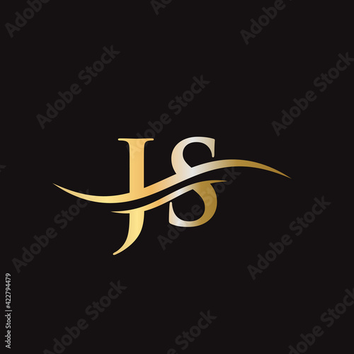 Swoosh Letter JS Logo Design for business and company identity. Water Wave JS Logo with modern trendy