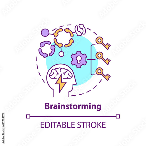 Brainstorming concept icon. Creative thinking. Method for finding innovative solution. Problem solving idea thin line illustration. Vector isolated outline RGB color drawing. Editable stroke