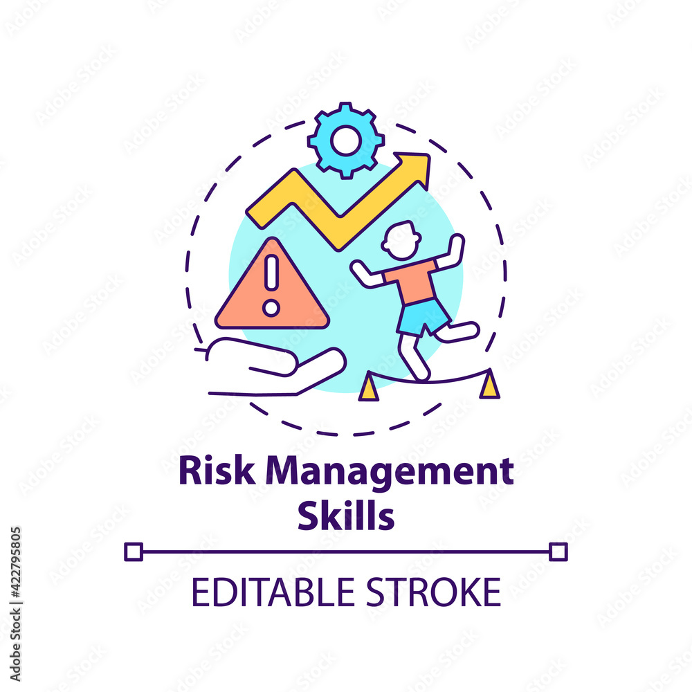 Risk management skills concept icon. Evaluation and identification of problems. Find solution, decision making idea thin line illustration. Vector isolated outline RGB color drawing. Editable stroke