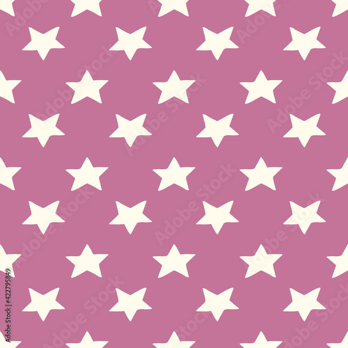 Vector seamless pattern with hand drawn cute stars on pink girly background