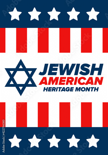 Jewish American Heritage Month. Celebrated annual in May. Jewish American contribution to the history United States. Star of David. Israel symbol. Poster, card, banner and background. Vector