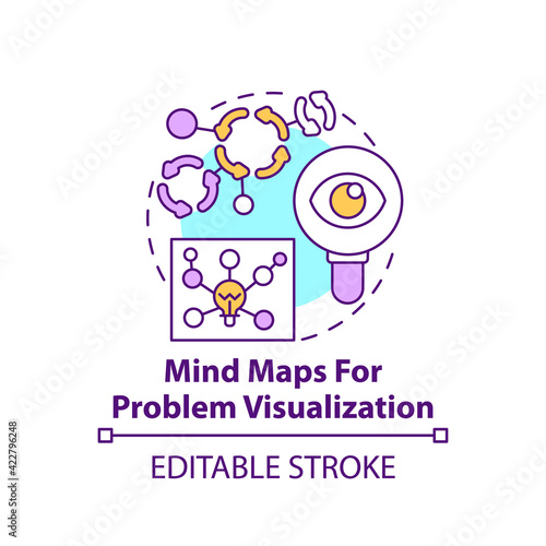 Mind maps for problem visualization concept icon. Chart for brainstorming strategy. Method for finding solution idea thin line illustration. Vector isolated outline RGB color drawing. Editable stroke