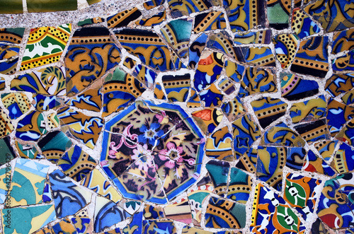 Broken tiles mosaic at park Guell  Barcelona