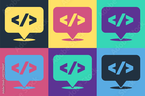 Pop art Web design and front end development icon isolated on color background. Vector
