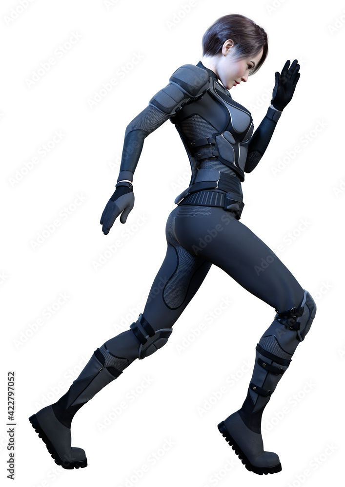 3D Rendering Female Sceince Fiction Warrior on White 3D Rendering Female Sceince Fiction Warrior on White