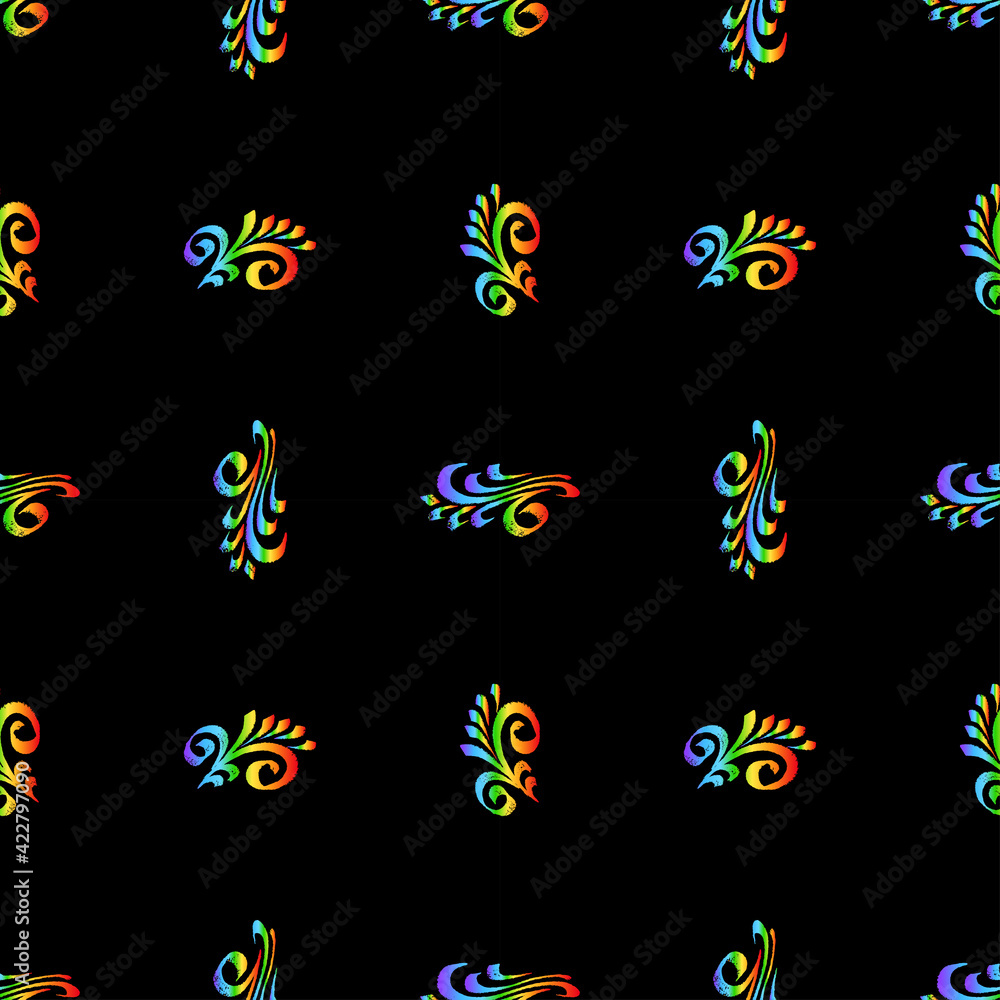 Seamless pattern of colorful floral design elements