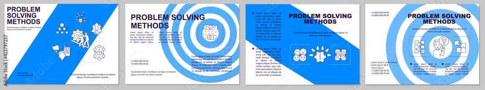 Problem solving method brochure template. Boost work performance. Flyer, booklet, leaflet print, cover design with linear icons. Vector layouts for presentation, annual reports, advertisement pages Problem solving method brochure template. Boost work performance. Flyer, booklet, leaflet print, cover design with linear icons. Vector layouts for presentation, annual reports, advertisement pages
