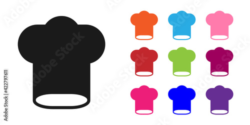 Black Chef hat icon isolated on white background. Cooking symbol. Cooks hat. Set icons colorful. Vector