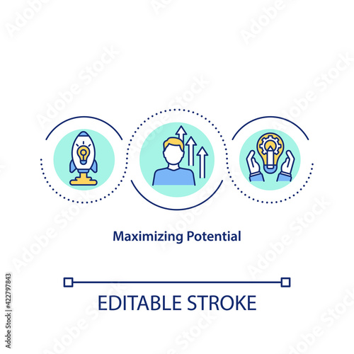Maximizing potential concept icon. Better results achievement idea thin line illustration. Releasing potential. Fulfilling aspirations. Vector isolated outline RGB color drawing. Editable stroke