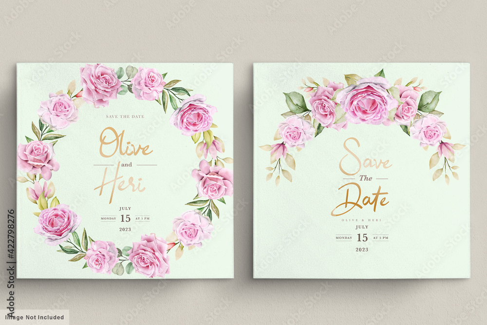 Watercolor roses wedding invitation card template