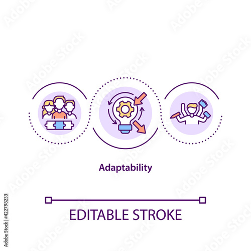 Adaptability concept icon. Successful handling environment changes idea thin line illustration. Soft skill. Response to changing situations. Vector isolated outline RGB color drawing. Editable stroke