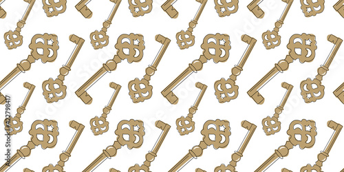 Beautiful antique key from a vintage chest or from your heart. Seamless pattern for the cover of a personal diary, planner, sketchbook, notebook. Stylish print for a backpack, bag, office supplies