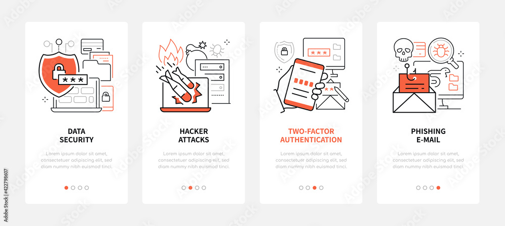 Computer attacks - modern line design style web banners