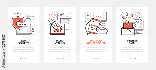Computer attacks - modern line design style web banners