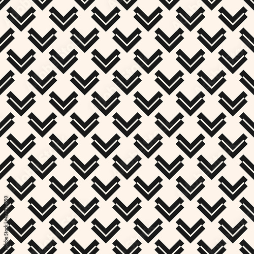 Monochrome vector geometric seamless pattern. Abstract texture with diamond grid, arrow shapes. Stylish modern black and white geometrical background. Simple repeat geo design for decor, print, wrap