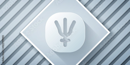 Paper cut Neptune planet symbol icon isolated on grey background. Astrology, numerology, horoscope, astronomy. Paper art style. Vector