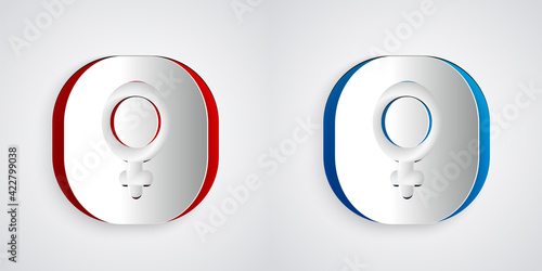 Paper cut Venus symbol icon isolated on grey background. Astrology, numerology, horoscope, astronomy. Paper art style. Vector