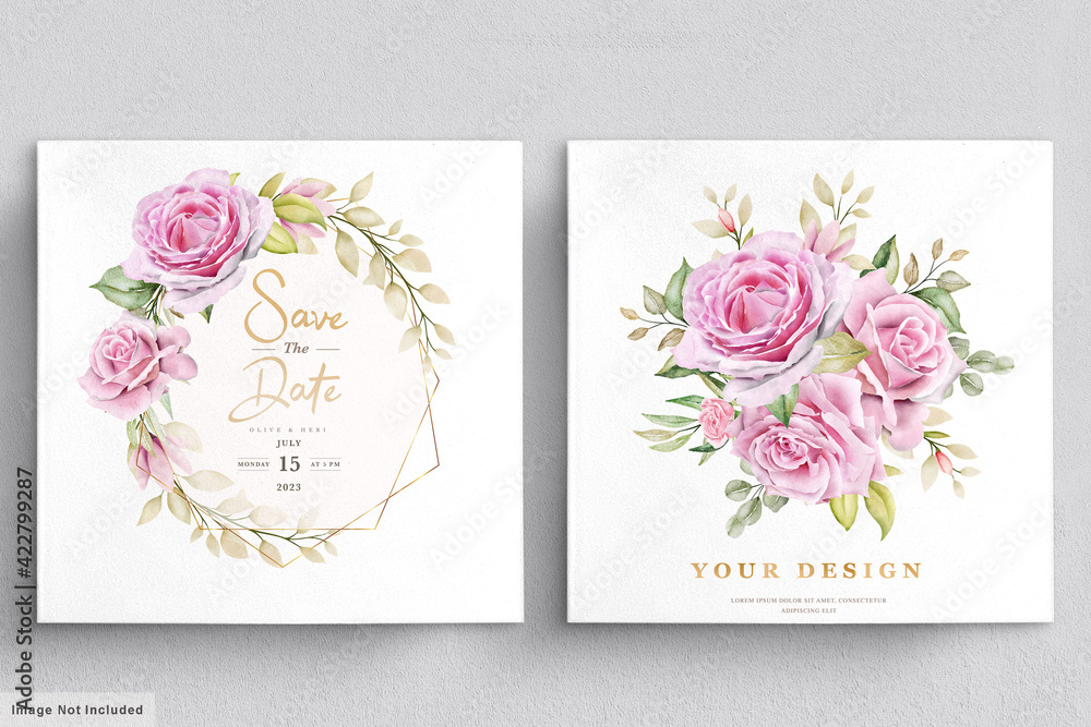 Watercolor roses wedding invitation card template Watercolor roses wedding invitation card template