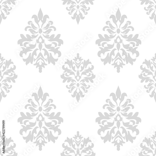 Grey damask seamless pattern. Classic elegant background. Decorative vector illustration