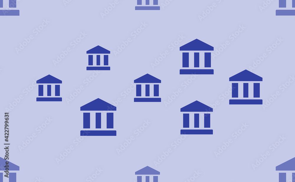 Seamless pattern of large isolated blue bank symbols. The pattern is divided by a line of elements of lighter tones. Vector illustration on light blue background Seamless pattern of large isolated blue bank symbols. The pattern is divided by a line of elements of lighter tones. Vector illustration on light blue background