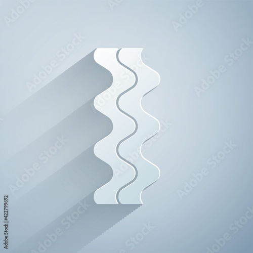 Paper cut Bacon stripe icon isolated on grey background. Paper art style. Vector