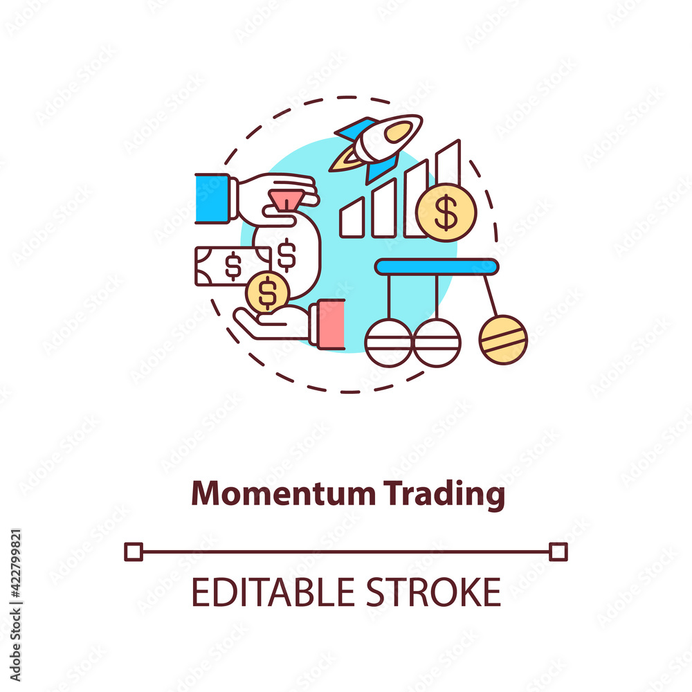 Momentum trading concept icon. Stock trading strategy idea thin line illustration. Measuring price movements moving upward and downward. Vector isolated outline RGB color drawing. Editable stroke
