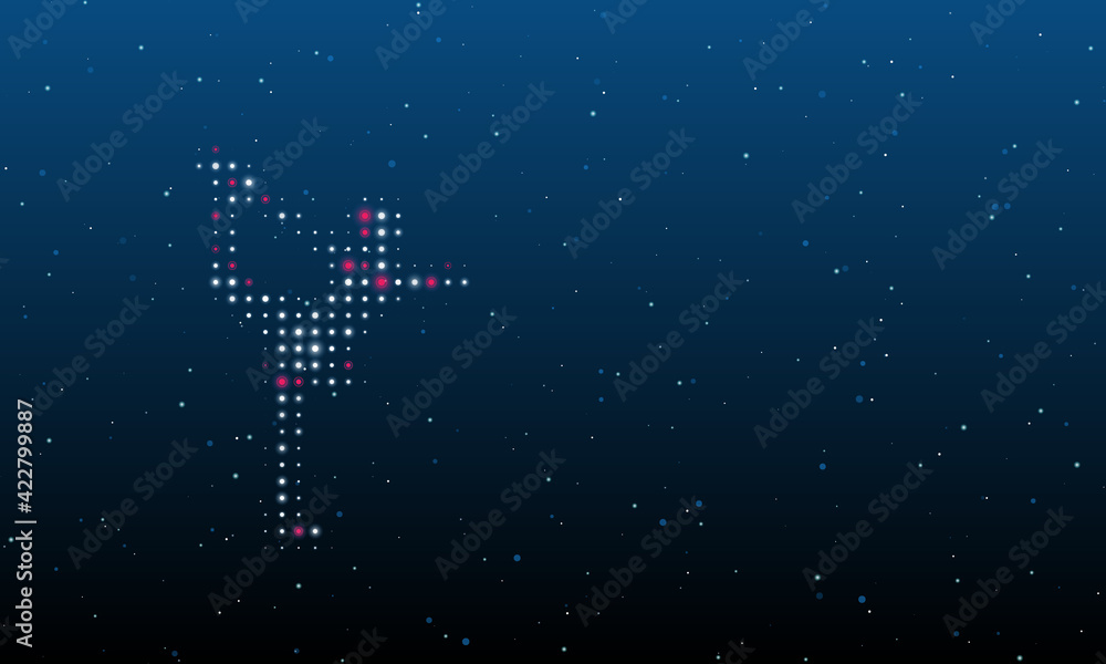 On the left is the figure skating symbol filled with white dots. Background pattern from dots and circles of different shades. Vector illustration on blue background with stars On the left is the figure skating symbol filled with white dots. Background pattern from dots and circles of different shades. Vector illustration on blue background with stars