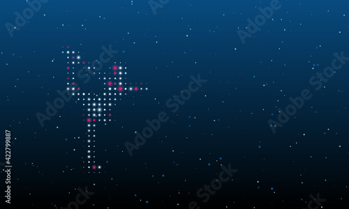 On the left is the figure skating symbol filled with white dots. Background pattern from dots and circles of different shades. Vector illustration on blue background with stars