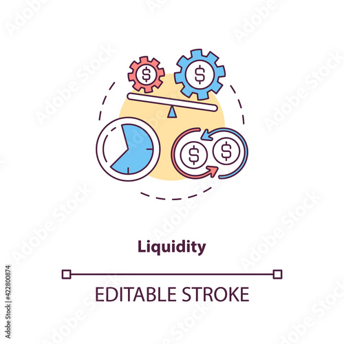 Liquidity concept icon. International stocks challenge idea thin line illustration. Bond, equity markets. Global corporate sector. Vector isolated outline RGB color drawing. Editable stroke